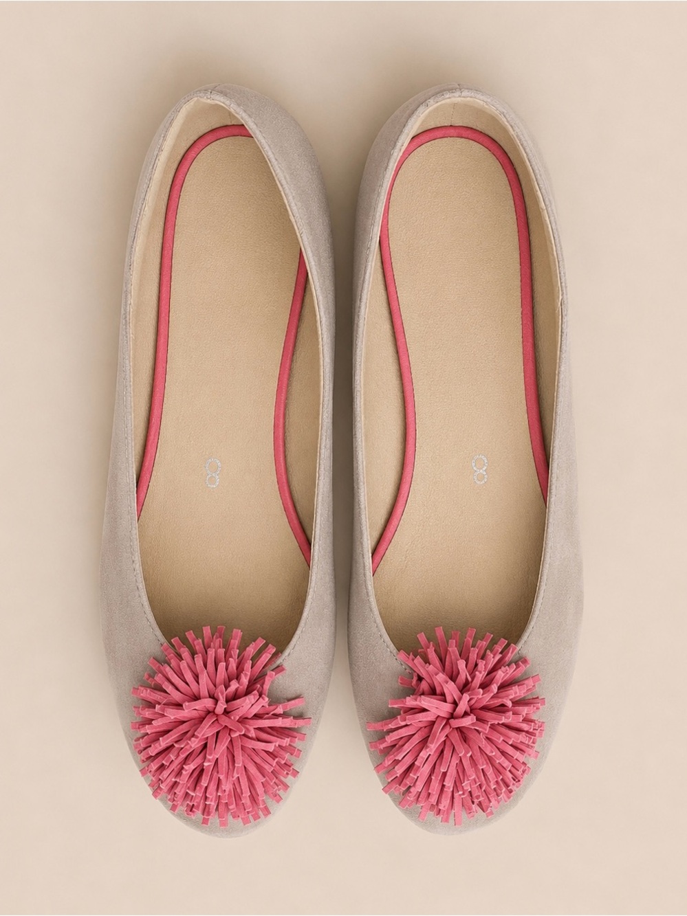 Joe Fresh Taupe Flats with Pink Pom Tassel